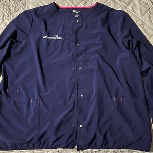 Scrubstar Navy Medical Button-Front Scrub Jacket with Pink Trim